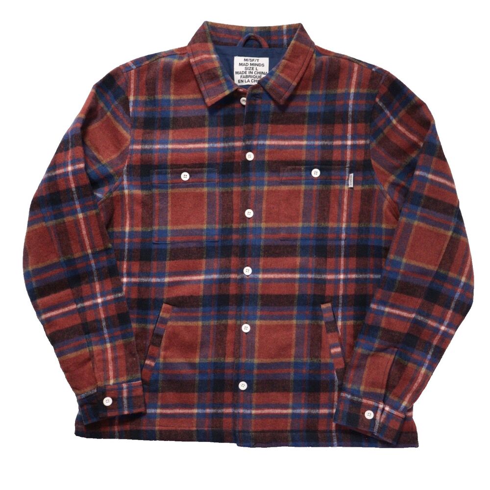 MAD MINDS M/SF/T Misfit Shapes Men Large Winter Chamois Flannel Shirt Plaid Surf
